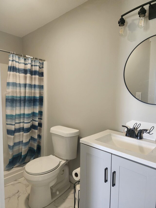 200 Church St, Loretto, TN 38469 - full bath featuring marble finish floors, vanity, and a shower with shower curtain