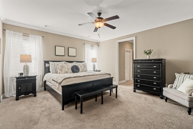 318 Finnhorse Ln, Franklin, TN 37064 - bedroom featuring light colored carpet, crown molding, and a ceiling fan