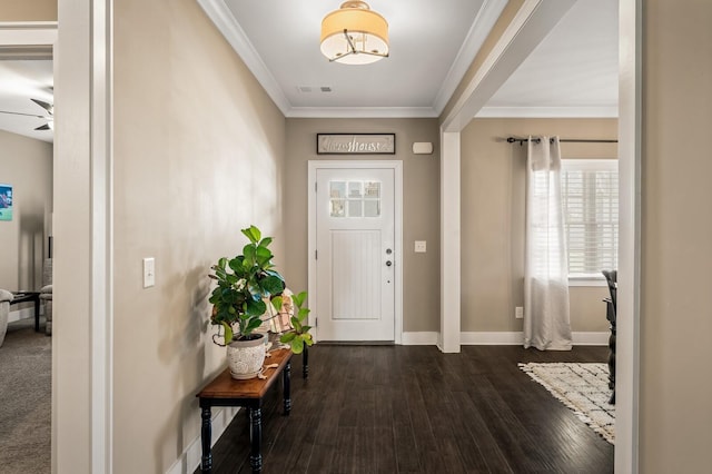 318 Finnhorse Ln, Franklin, TN 37064 - foyer entrance with dark wood-style floors, crown molding, and ceiling fan