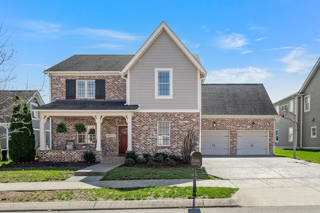 318 Finnhorse Ln, Franklin, TN 37064 - traditional-style house featuring brick siding, covered porch, concrete driveway, and an attached garage