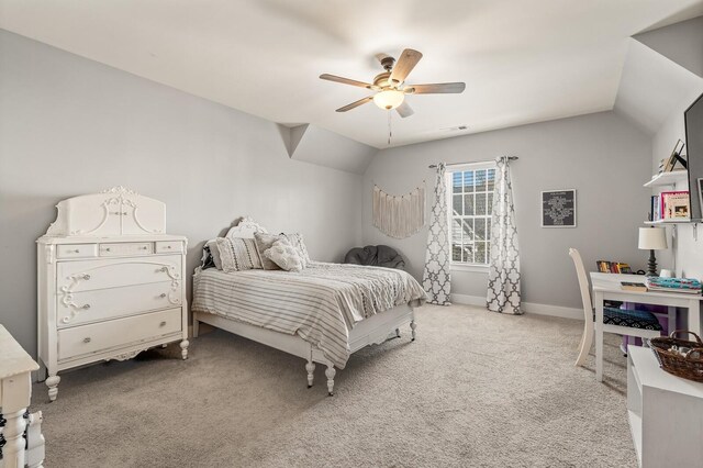 318 Finnhorse Ln, Franklin, TN 37064 - bedroom featuring light colored carpet, vaulted ceiling, and a ceiling fan