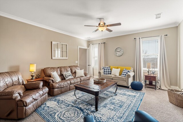 318 Finnhorse Ln, Franklin, TN 37064 - living area with a ceiling fan, plenty of natural light, carpet flooring, and ornamental molding