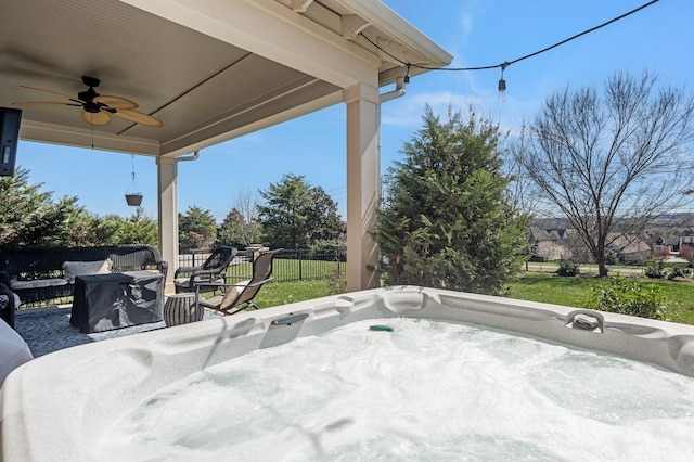 318 Finnhorse Ln, Franklin, TN 37064 - view of patio with a hot tub, ceiling fan, and an outdoor hangout area