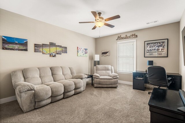 318 Finnhorse Ln, Franklin, TN 37064 - office area with a ceiling fan and light carpet