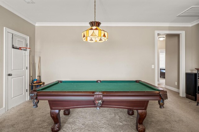 318 Finnhorse Ln, Franklin, TN 37064 - rec room featuring carpet flooring, crown molding, and billiards