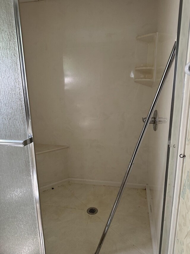 4719 Bogard Rd, Cosby, TN 37722 - bathroom with a shower stall and tile patterned flooring