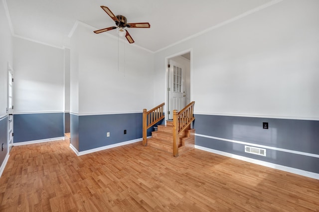 1077 Weeks Rd, Murfreesboro, TN 37127 - unfurnished room with wood finished floors, ceiling fan, ornamental molding, and stairs