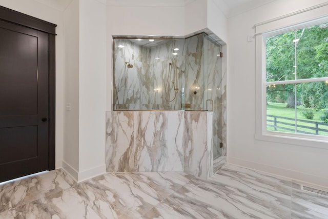 7312 Walker Rd, Fairview, TN 37062 - full bath featuring marble look tile flooring and a marble finish shower