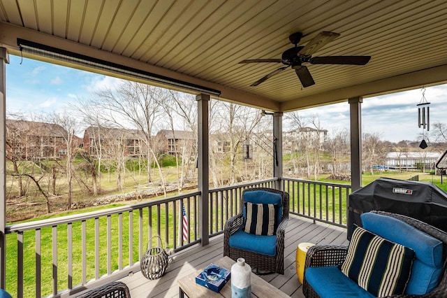 2044 Albatross Way, Gallatin, TN 37066 - deck featuring ceiling fan, a lawn, a grill, and a residential view