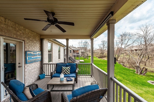 2044 Albatross Way, Gallatin, TN 37066 - deck with an outdoor hangout area, ceiling fan, and a yard