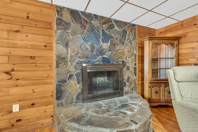 1010 Scott Rd, Bethpage, TN 37022 - detailed view of wooden walls, wood finished floors, and a fireplace