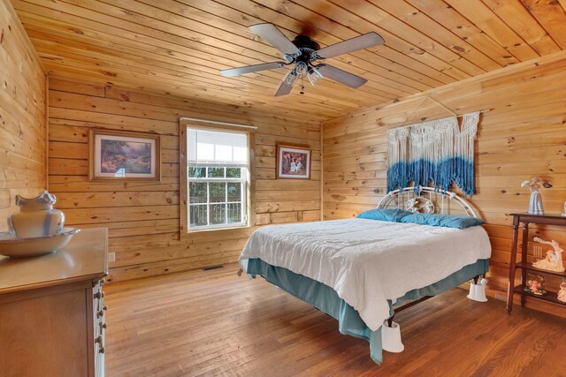 1010 Scott Rd, Bethpage, TN 37022 - bedroom featuring wooden ceiling, wood walls, ceiling fan, and wood finished floors