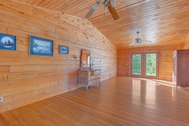 1010 Scott Rd, Bethpage, TN 37022 - living room featuring a ceiling fan, wooden ceiling, lofted ceiling, wood finished floors, and wooden walls