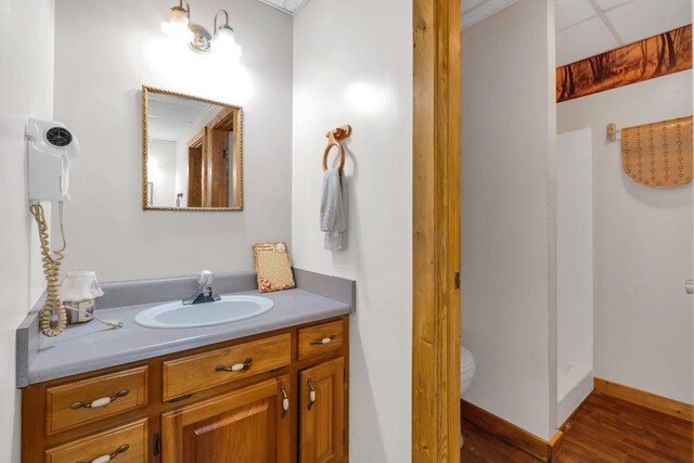 1010 Scott Rd, Bethpage, TN 37022 - full bathroom with vanity, a walk in shower, and wood finished floors