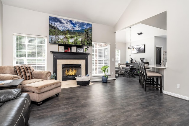 3134 Friars Bridge Pass, Franklin, TN 37064 - living area with wood finished floors, a fireplace, and high vaulted ceiling
