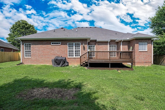 3134 Friars Bridge Pass, Franklin, TN 37064 - rear view of house featuring a wooden deck, a fenced backyard, brick siding, and a shingled roof