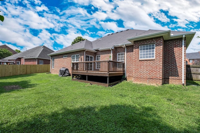 3134 Friars Bridge Pass, Franklin, TN 37064 - back of house featuring brick siding, a wooden deck, a fenced backyard, and roof with shingles