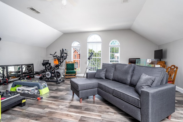 3134 Friars Bridge Pass, Franklin, TN 37064 - living room with wood finished floors, vaulted ceiling, and a ceiling fan