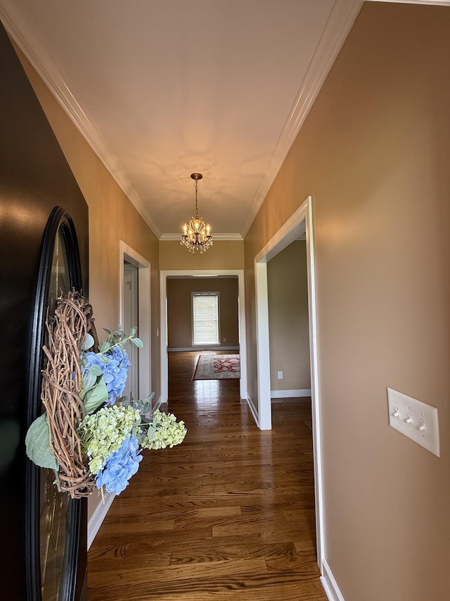 407 Robins St, Lawrenceburg, TN 38464 - hall with a chandelier, crown molding, and wood finished floors