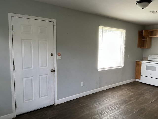 1904 E 31st Street Pl, Chattanooga, TN 37407 - kitchen with white electric range oven, dark wood finished floors, and open shelves