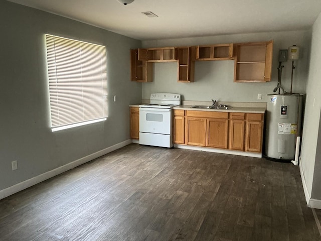 1904 E 31st Street Pl, Chattanooga, TN 37407 - kitchen with white electric range, electric water heater, open shelves, and dark wood finished floors