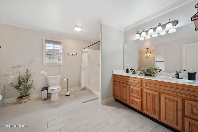 8012 Campbells Point Rd, Corryton, TN 37721 - full bath featuring curtained shower, double vanity, crown molding, and a chandelier