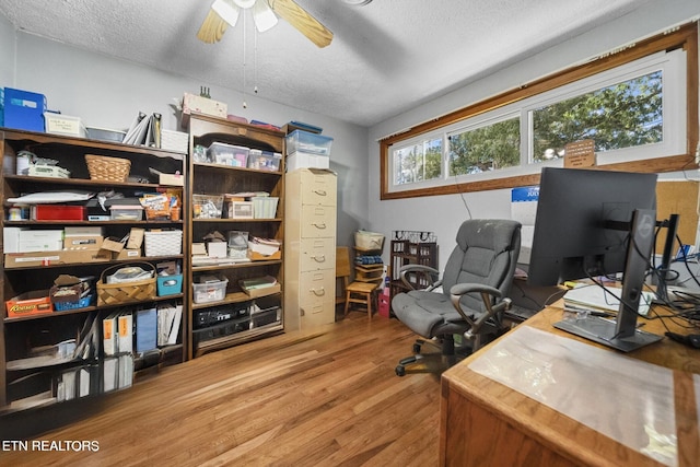 1016 Swan Pond Circle Rd, Harriman, TN 37748 - office with a textured ceiling, wood finished floors, and ceiling fan