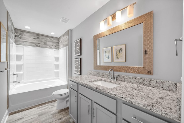 1150 Reda Dr, Clarksville, TN 37042 - full bathroom with vanity, wood finished floors, shower / bathtub combination, and recessed lighting