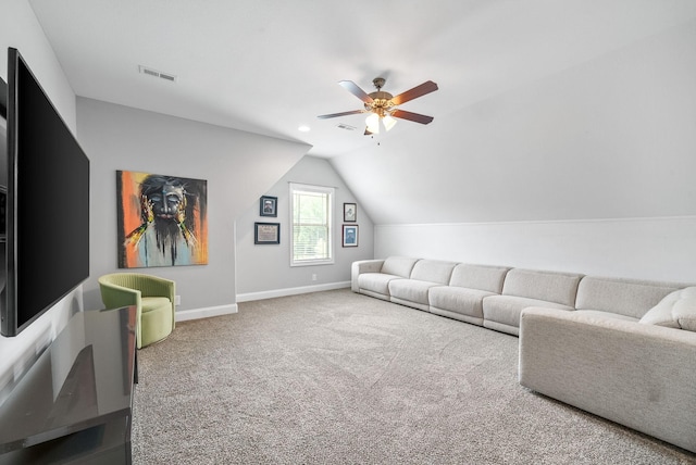 1150 Reda Dr, Clarksville, TN 37042 - living room featuring a ceiling fan, carpet flooring, and vaulted ceiling