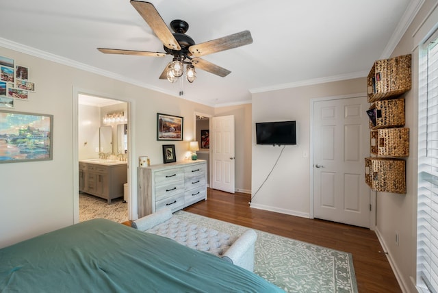 1209 Habersham Way, Franklin, TN 37067 - bedroom with wood finished floors, crown molding, ensuite bath, and a ceiling fan