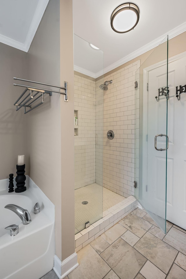 1209 Habersham Way, Franklin, TN 37067 - bathroom with ornamental molding, a stall shower, and a garden tub