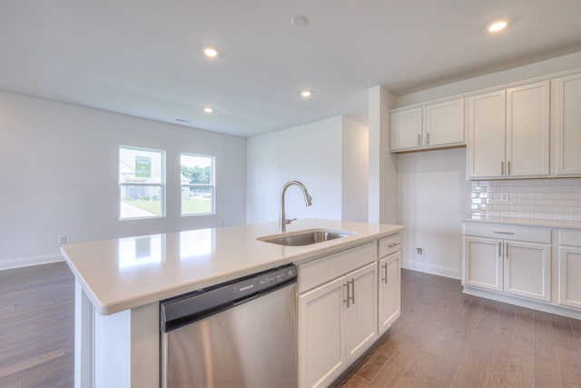 3600 Elene Way, Murfreesboro, TN 37129 - kitchen with dishwasher, dark wood finished floors, a center island with sink, light countertops, and recessed lighting