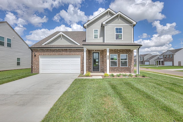 3600 Elene Way, Murfreesboro, TN 37129 - craftsman house with brick siding, a front lawn, board and batten siding, concrete driveway, and roof with shingles