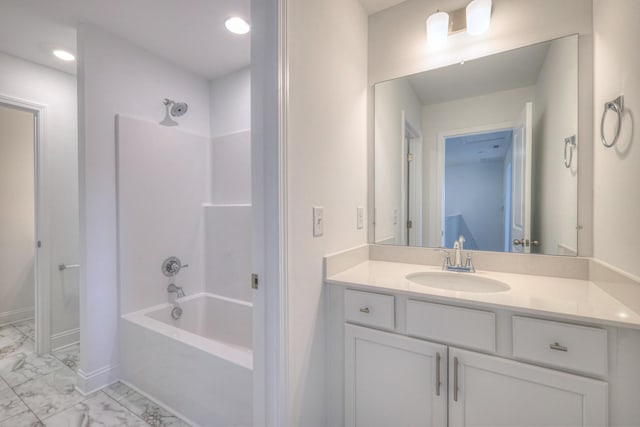 3600 Elene Way, Murfreesboro, TN 37129 - full bath featuring marble finish floors, vanity, shower / washtub combination, and recessed lighting