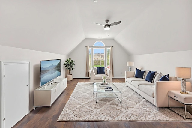 2003 Solomon Ct, Spring Hill, TN 37174 - living room with a ceiling fan, lofted ceiling, and dark wood-style floors