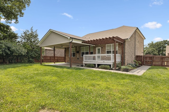321 Twelve Oaks Ln, Lebanon, TN 37087 - back of house with a pergola, a fenced backyard, ceiling fan, a patio area, and brick siding