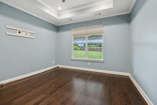 321 Twelve Oaks Ln, Lebanon, TN 37087 - empty room featuring a raised ceiling, dark wood finished floors, crown molding, and a ceiling fan