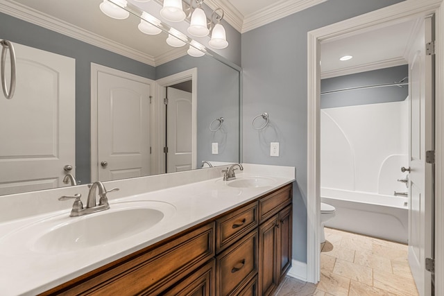 429 Acacia Grove Ln, Lebanon, TN 37087 - full bathroom with double vanity, shower / washtub combination, and ornamental molding