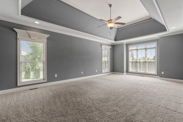429 Acacia Grove Ln, Lebanon, TN 37087 - carpeted empty room with a raised ceiling, ceiling fan, ornamental molding, and recessed lighting