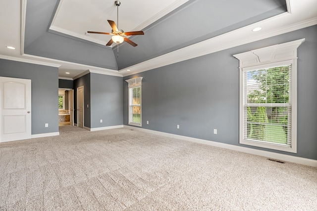 429 Acacia Grove Ln, Lebanon, TN 37087 - unfurnished room with a raised ceiling, crown molding, a ceiling fan, plenty of natural light, and recessed lighting