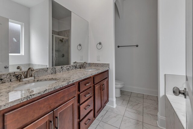240 Sounder Cir, La Vergne, TN 37086 - full bath featuring marble finish flooring, double vanity, a stall shower, and a tub