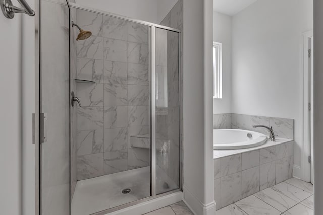 240 Sounder Cir, La Vergne, TN 37086 - full bath with a garden tub, a shower stall, and marble finish flooring