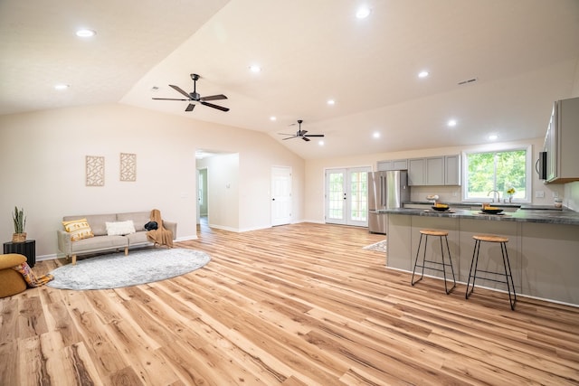 255 Second Creek Rd, Five Points, TN 38457 - living room featuring light wood-style floors, vaulted ceiling, healthy amount of natural light, ceiling fan, and recessed lighting