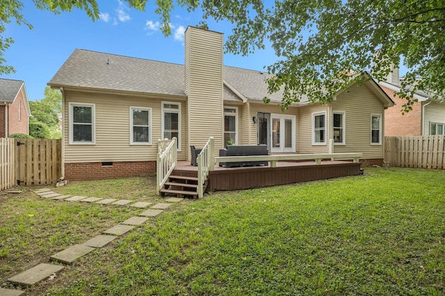 721 Shadowlawn Ct, Franklin, TN 37069 - back of house featuring a fenced backyard, a deck, crawl space, a chimney, and roof with shingles