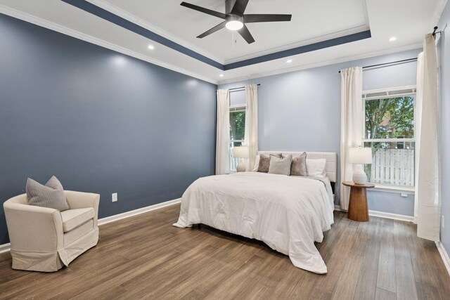 721 Shadowlawn Ct, Franklin, TN 37069 - bedroom featuring multiple windows, wood finished floors, crown molding, a tray ceiling, and recessed lighting
