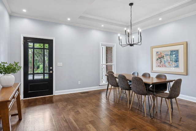 721 Shadowlawn Ct, Franklin, TN 37069 - dining room with a chandelier, dark wood-style floors, recessed lighting, and ornamental molding