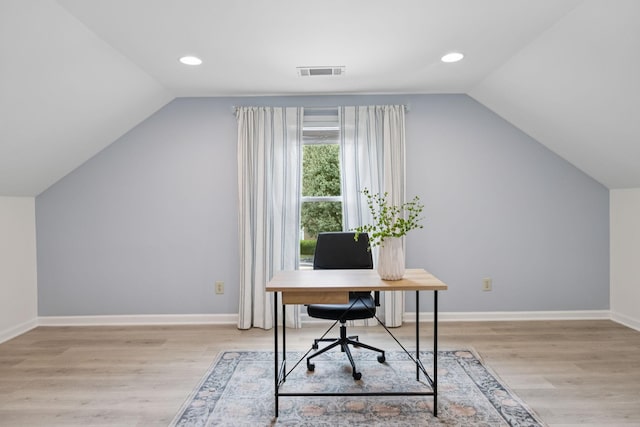 721 Shadowlawn Ct, Franklin, TN 37069 - office featuring lofted ceiling, light wood-type flooring, and recessed lighting
