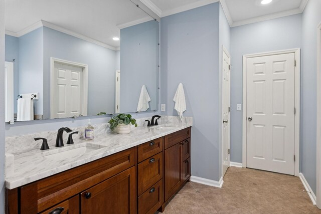 721 Shadowlawn Ct, Franklin, TN 37069 - full bath with double vanity, crown molding, recessed lighting, and tile patterned flooring