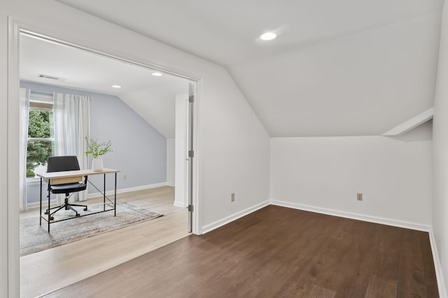 721 Shadowlawn Ct, Franklin, TN 37069 - bonus room featuring vaulted ceiling, wood finished floors, a desk, and recessed lighting