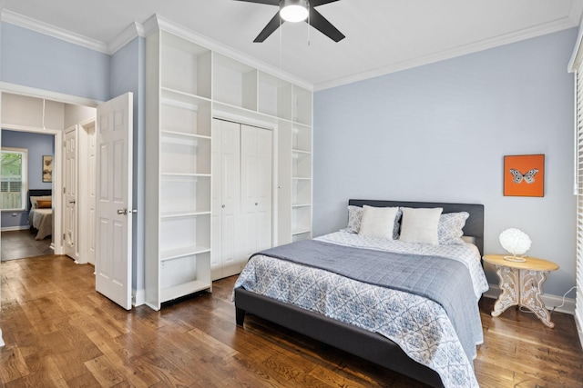 721 Shadowlawn Ct, Franklin, TN 37069 - bedroom with crown molding, wood finished floors, a closet, and a ceiling fan